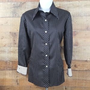 Vintage The Wilroy Traveller Blouse Women's Size 8 Black White Striped